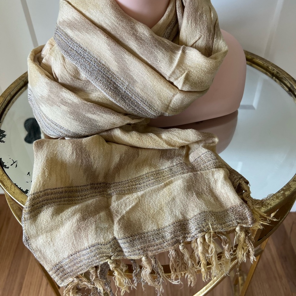 Beige and Brown Striped Scarf